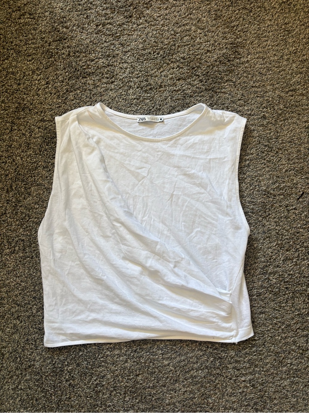 Zara White Cropped Muscle Wrap FrontTank